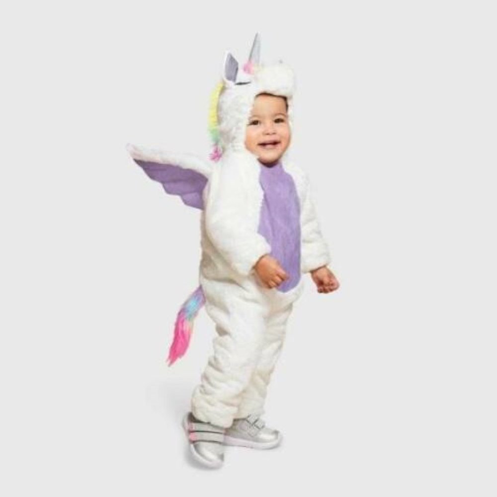 Unicorn Halloween Costume 0/6 months 1Pc Plush Hooded Wings Jumpsuit Infant Baby